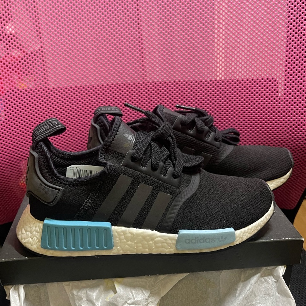 Women's adidas nmd black/baby blue dead stock